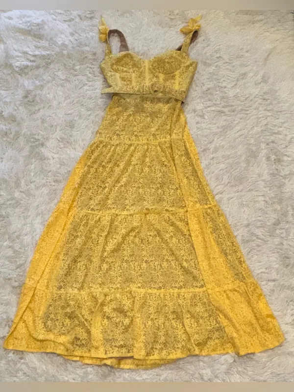 NEW NADINE MERABI Miranda Lace Yellow Belted Gown sz 12 - Image 5