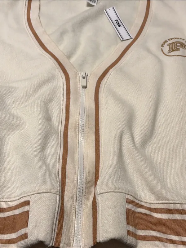 PINK Cream Zip-Up Jacket with Tan Trim - Image 2