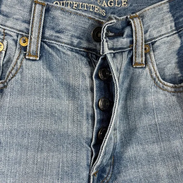 American Eagle SZ 6 Vintage Hi-Rise Cropped Jeans Button-Fly Two-Tone Chewed Hem - Image 8