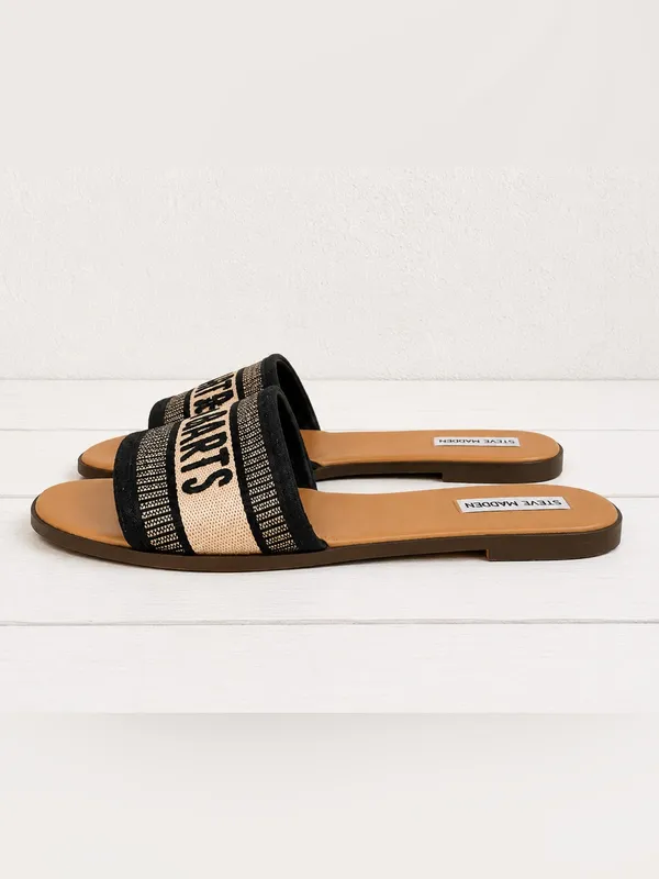 Steve Madden Black/Tan St Barts Slip-On Slide Travel Resort Sandals Size 9.5 - Image 2