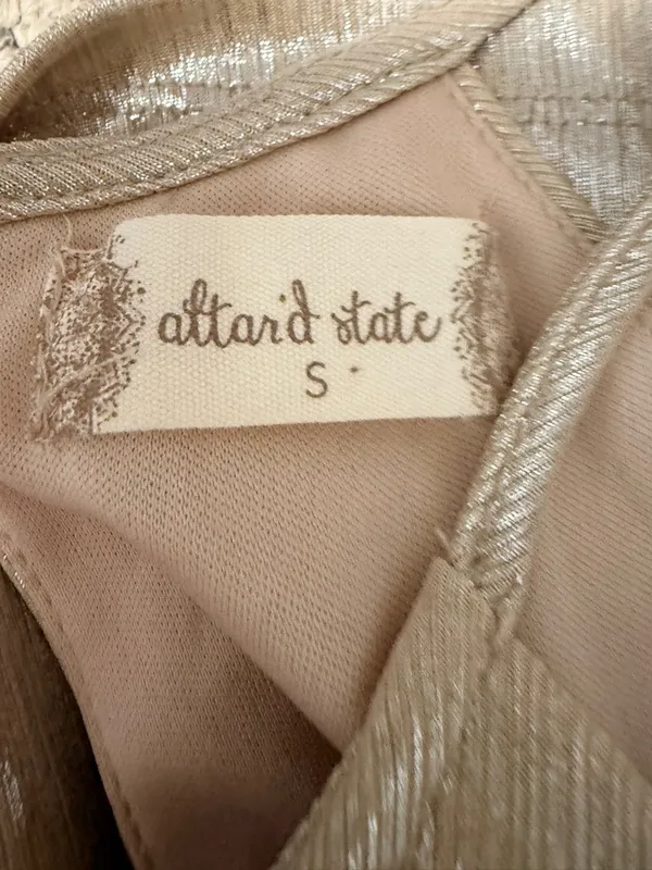 Altar’d State Shimmery Champagne Sleeveless Fit & Flare‎ Dress - Image 3