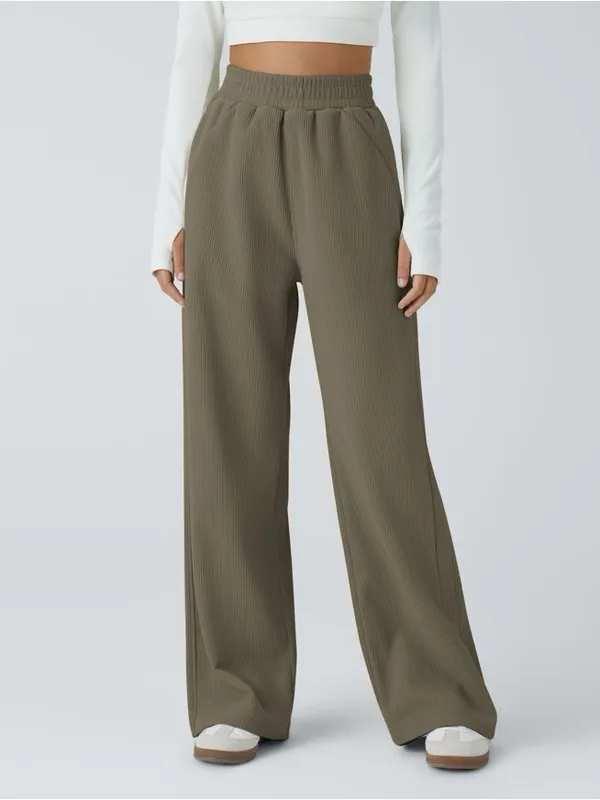 HALARA High Waisted Pocket Straight Leg Baggy Mop Corduroy Pants - Sea Turtle - Image 2