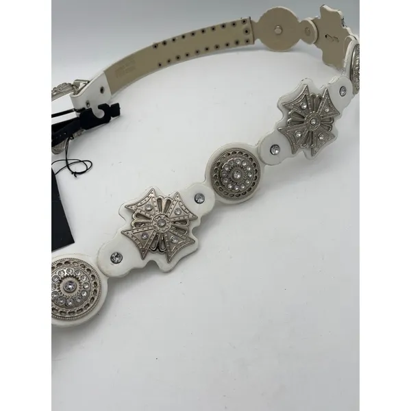 Women’s MontanaCo White Leather Bedazzled Western Belt - Image 2