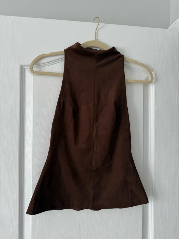 Zara Brown Suede Sleeveless High Neck Halter Top - Image 2