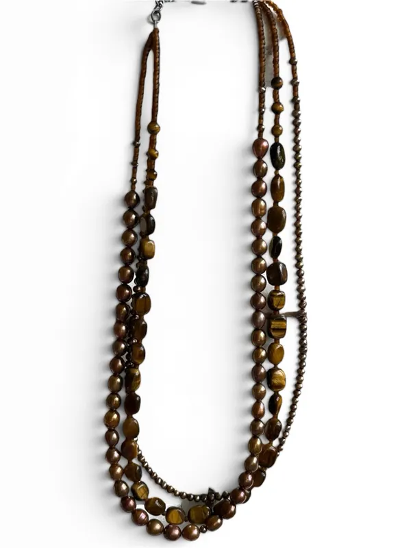 NWT Peyote Bird 3 strand tigers eye, copper, pearl necklace - Image 2