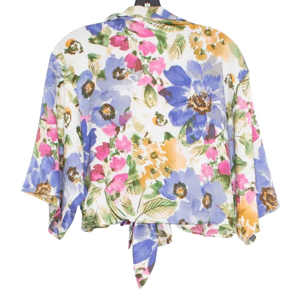 Floral Crop Top Tie Front Tropical Resort Vacation Beach Boho Romantic Spring L - Image 3