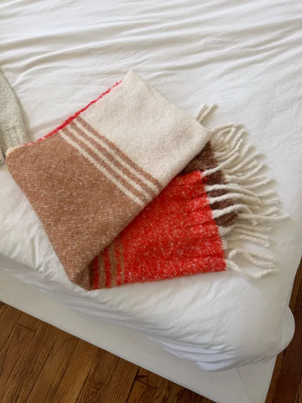 Aerie Scarf Blanket Plaid Red Fringe - Image 2