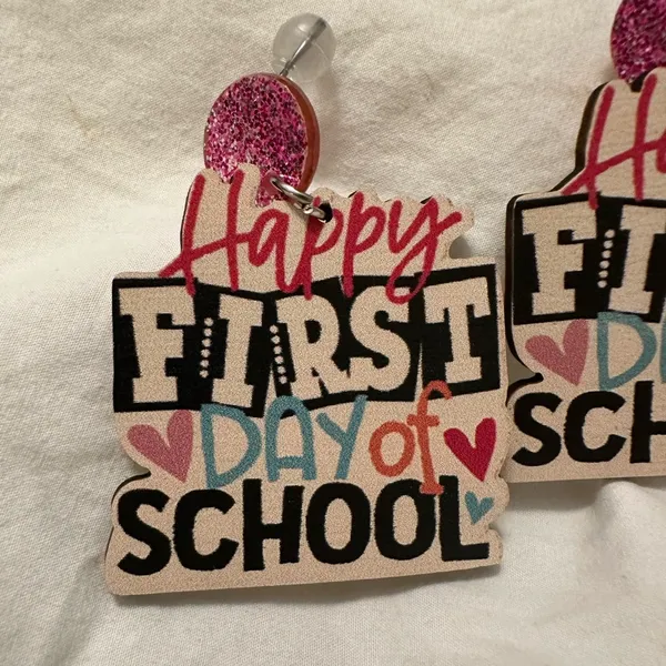 Happy first day of school earrings. - Image 2