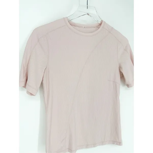 Lululemon‎ Asymmetrical Ribbed Cotton Short Sleeve Tee Women's 6 Blush Pink - Image 5