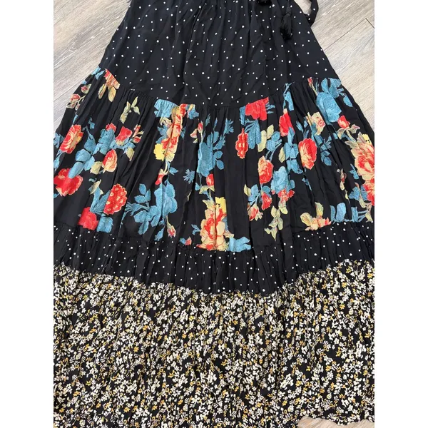 Free People Bare It All Maxi Dress Black Floral Tassel Tie Back Small - Image 5