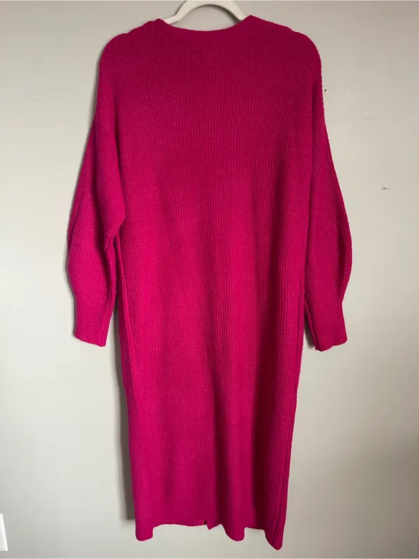 A NEW DAY | Bright Fuchsia Pink Chunky Knit Cardigan Sweater Dress Sz L - Image 5