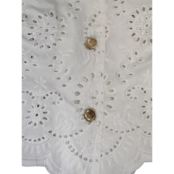 Zara Embroidered Eyelet Vest Top Womens S‎ White Cotton Scalloped Gold Buttons - Image 3