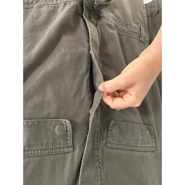 Lands End Jumpsuit Womens 8‎ Brown Linen 3" Shorts Utility Long Sleeve Romper - Image 4