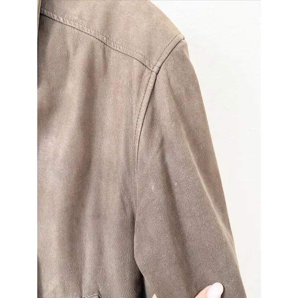 Savile Row Brown Leather Bomber Jacket Medium - Image 9