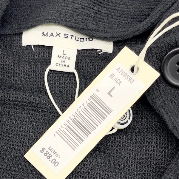 Max Studio Womens Top‎ L Black Mock Neck Button Sleeve Minimalist Quiet Luxury - Image 8