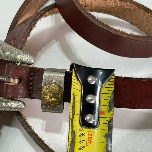 Vtg Nickel Silver Hardware Belt Leather Floral Women 43'' Brown Western Cowgirl - Image 6