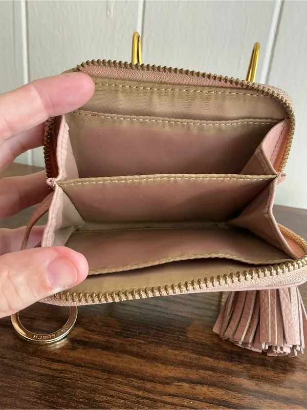 Rare Vintage HTF Pink Leather Zip Around Tory Burch Small Keyring Wallet - Image 6