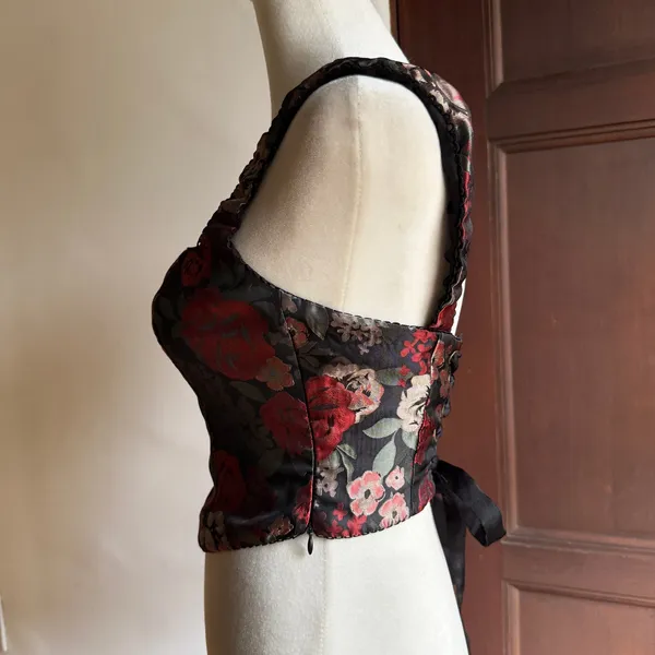 NIA | Elizabeth Corset Top Red and Black Floral Jacquard | Extra Small - Image 3
