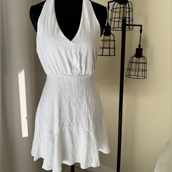 Altar’d State White Halter Mini Dress S Backless Summer Bridal Boho - Image 3