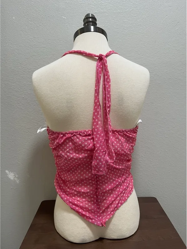 VTG Sirens Pink Polka Dot Halter Top Y2K Sz S - Image 3