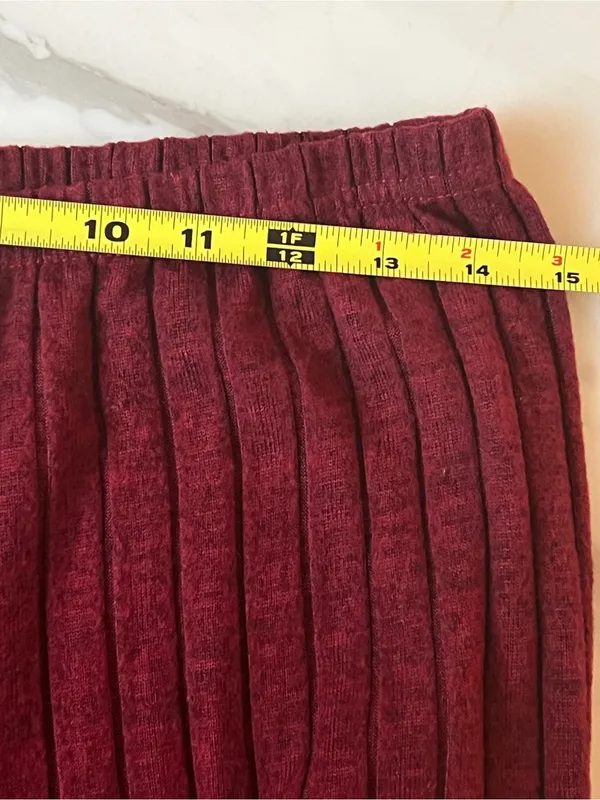 Womens XL Ribbed Lounge Pajama Set Cream Top Burgundy Pants Soft Cozy - Image 8