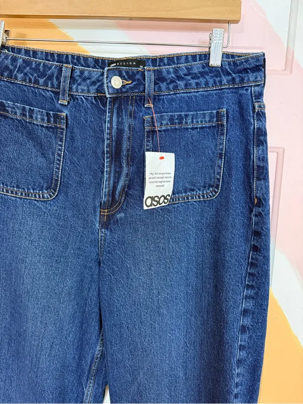 NWT ASOS Tall High Waist Wide Leg Jeans Front Patch Pockets Dark Wash Sz 32 🧡🍄 - Image 8