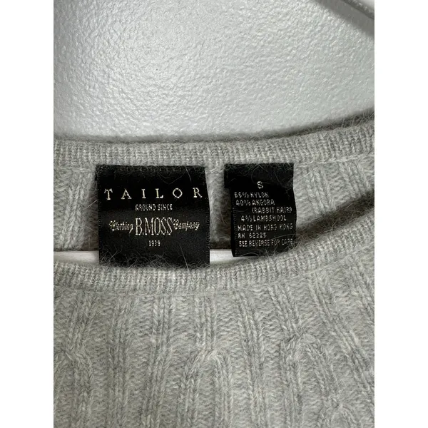 Vintage Tailor B Moss Wool Rabbit Lamb Angora Gray Sweater Scoop Neck SizeSmall - Image 3