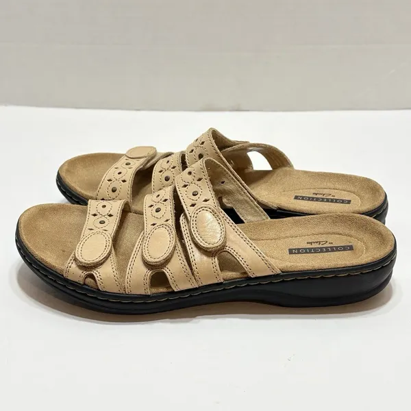 Clarks Leisa Cacti Q Women's Size 8N Sandals Leather Beige Slide - Image 5