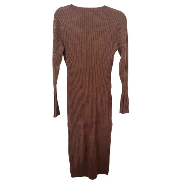 THE‎ DROP Ribbed Knit Bell Sleeve Midi Dress Brown Medium - Image 4