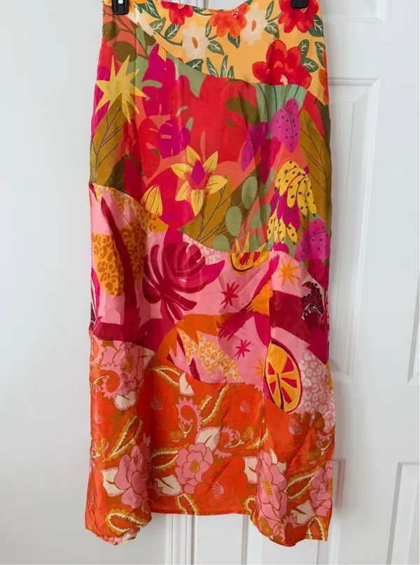 Farm Rio Satin Slip A-Line Floral Maxi Skirt, Size S - Image 11