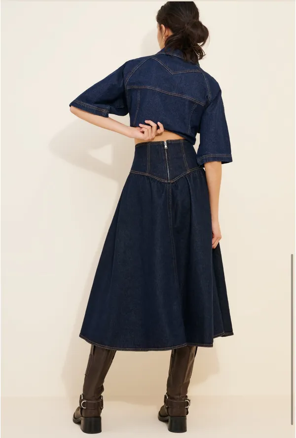 Pilcro Anthropologie Denim Lace Up Drop Waist Midi Skirt - Image 3