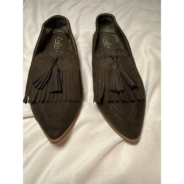 Carlos Brown Suede Jessa Loafers Tassel Stud Design Size 8.5 - Image 2