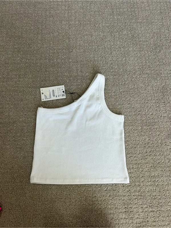 ZARA White One-Shoulder Ribbed Tank Top - Image 4