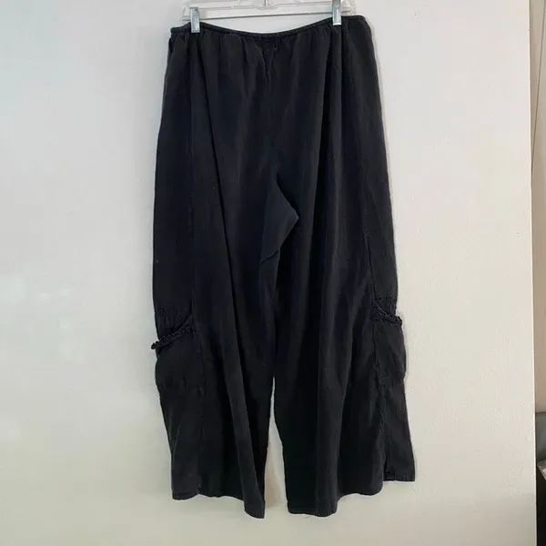 Soft Surroundings Black Linen Blend Wide Leg Cargo Pants Women’s L Boho Resort - Image 3
