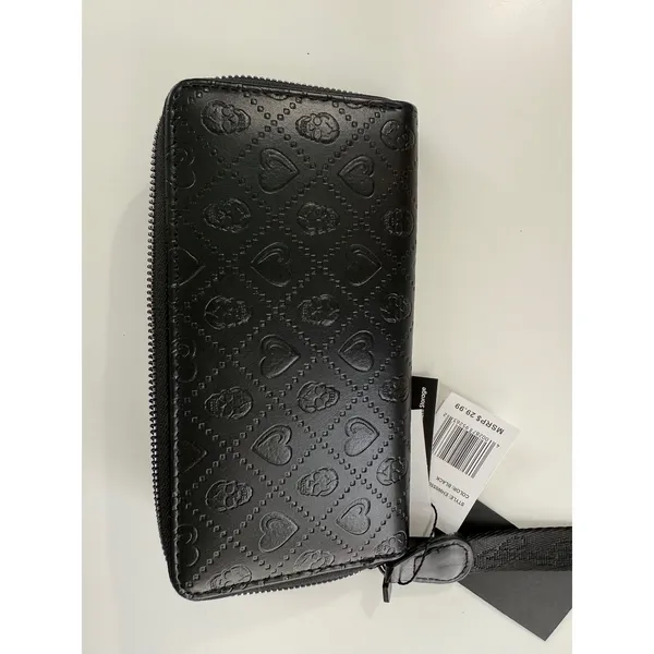Ed Hardy Black‎ Embossed Skull Heart Zip Around Wristlet Wallet New EHW05505M - Image 7