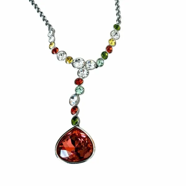 Swarovski Multicolor Crystal Orange Teardrop Y Drop Necklace - Image 11