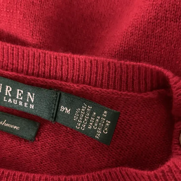 Lauren Ralph Lauren Red Cashmere‎ Sweater Gold Shoulder Buttons Pullover MP - Image 5