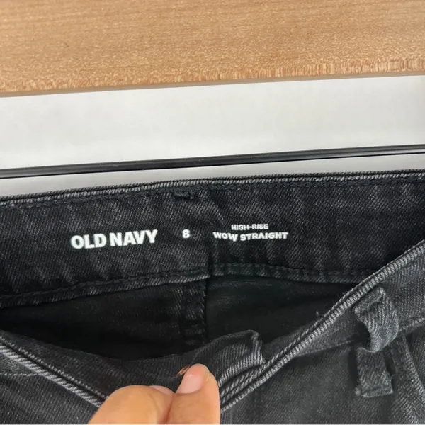 Old Navy High Rise Wow‎ Straight Leg Jeans Stretch Black Denim Size 8 - Image 4