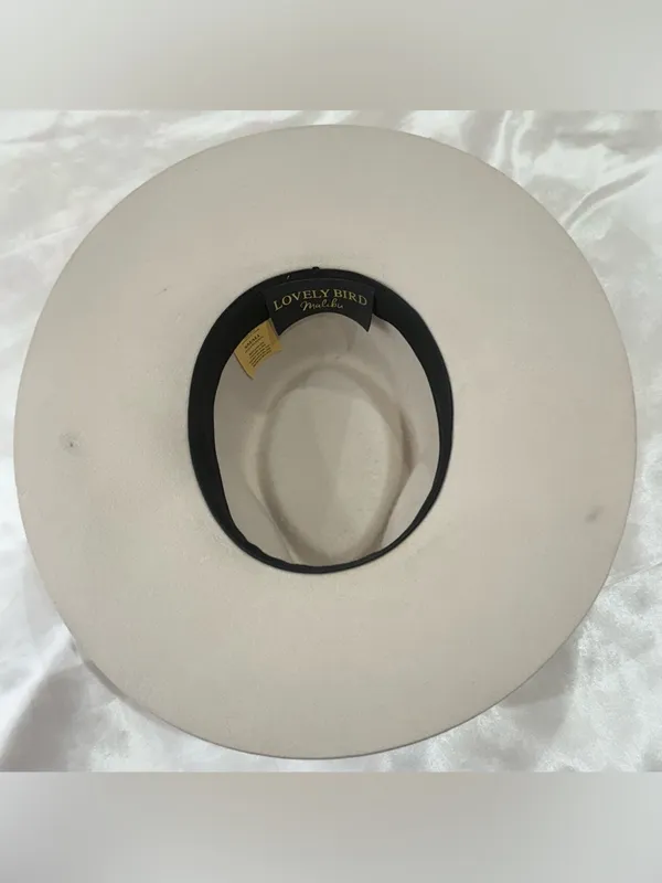 Lovely Bird Montana Fedora Wool Hat Small Cream Feather Boho Chic Western Malibu - Image 7