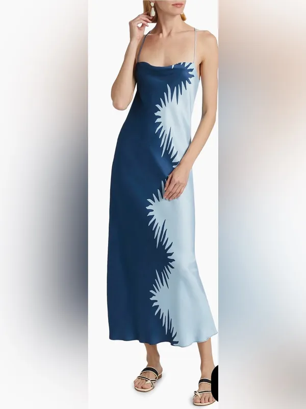 NEW Significant Other Flossie Abstract Bias-Cut Blue slip Maxi Dress sz 8 - Image 4