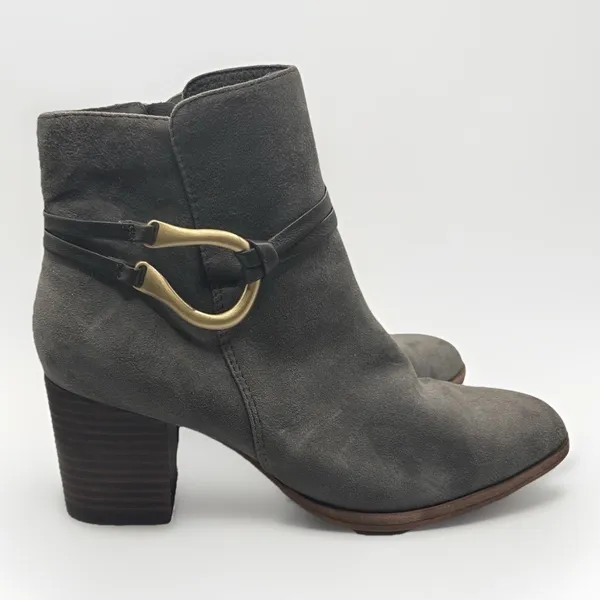 Isola‎ Women Gray Suede Horseshoe Buckle Ankle Boots Block Heel Side Zip Size 6M - Image 4