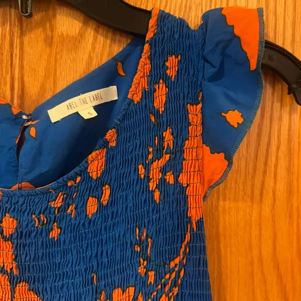 Anthropologie Abel The Label Charlie Floral Tiered Maxi Dress Blue Orange Small‎ - Image 5