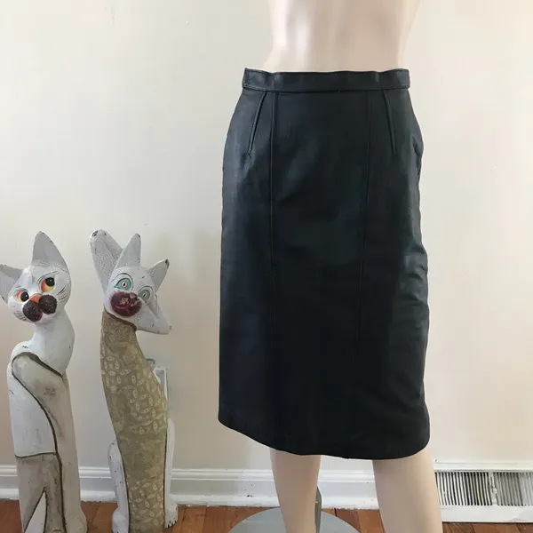 Vintage 90s Leather Straight High Waist Skirt 25” - Image 4