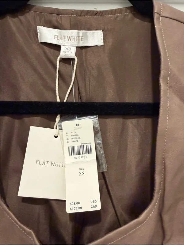 Anthropologie Taupe Leather Button-Front Vest - Image 2