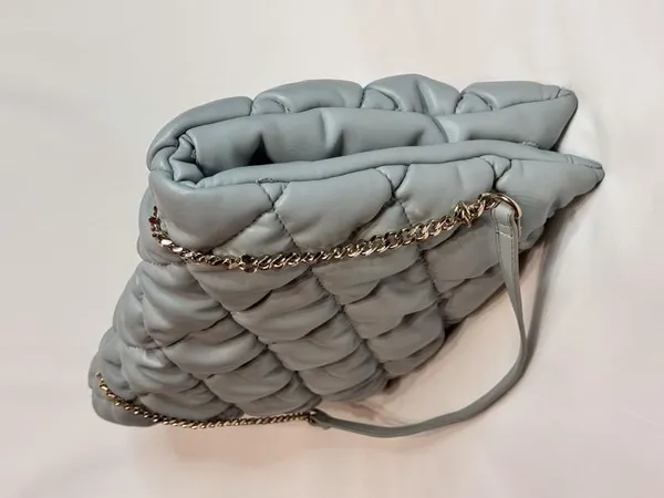 Zara Quilted Chain-Shoulder Bag - Light Gray - Image 2