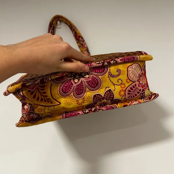 Vera Bradley Paisley Rattan Straw Wicker‎ Weave Tote Bag Floral Yellow Boho - Image 4