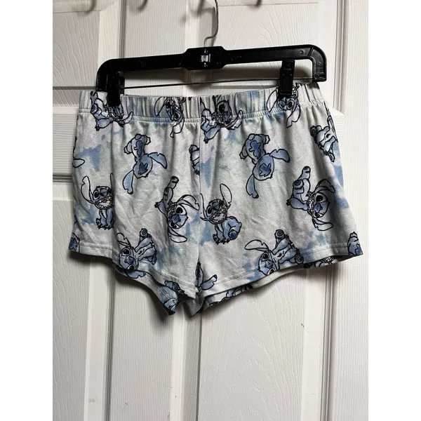 Disney Lilo & Stitch Pajama‎ Shorts Blue Tie Dye Women Medium 8-10 Loungewear - Image 2