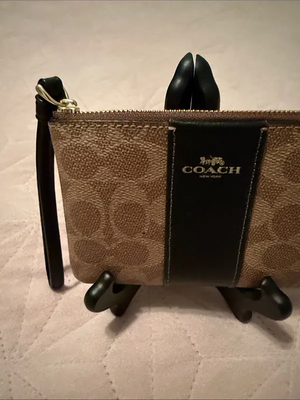 Coach Brown and Black Signature Zip Wristlet - Image 2
