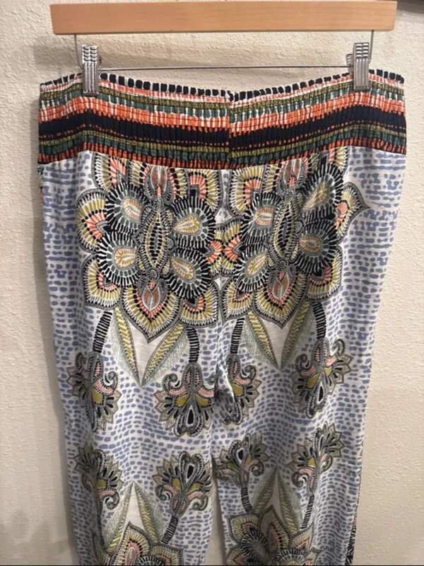 Lulumari Boho Linen Wide Leg Pants PA51260 Blue Multi S - Image 7