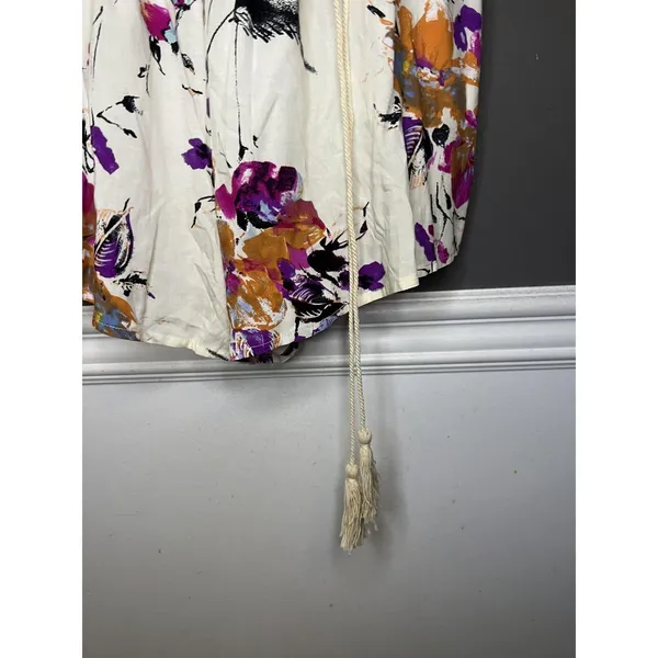 Umgee Romper Womens Large Multicolor Floral V Neck Tassel Tie 3/4 Sleeve - Image 3